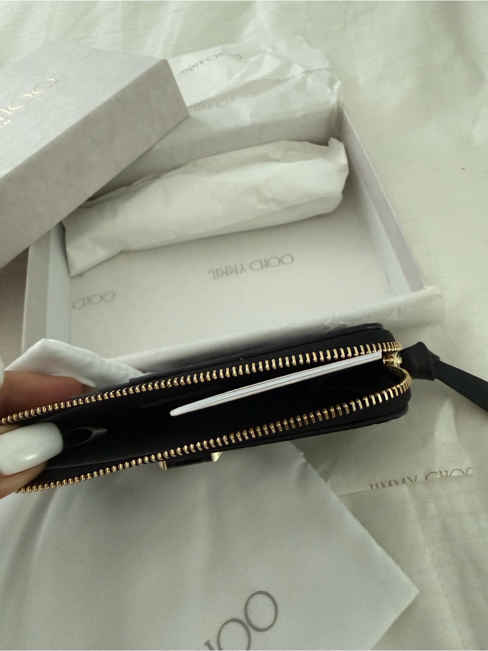 Jimmy Choo Black Croc-Embossed Leather Zip Card Case with Gold JC Logo - Picture 9 of 13